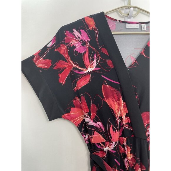 Susan Graver Jumpsuit Liquid Knit Floral Wrap Wide Leg Black Womens M Petite - Picture 3 of 14